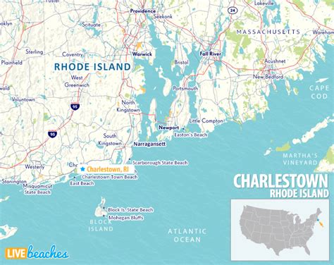 Map of Charlestown, Rhode Island - Live Beaches