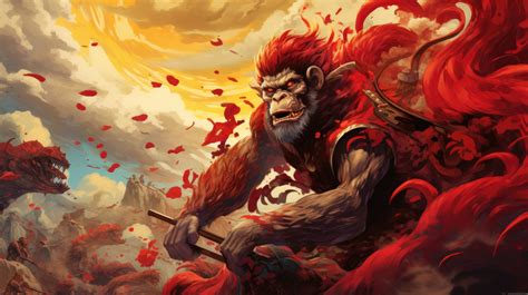 The Monkey King, Sun Wukong, leads an army of monkeys into battle against heavenly armies