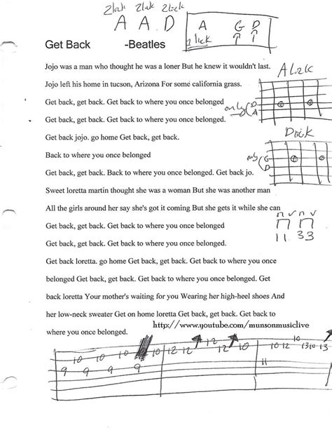 Get Back (The Beatles) Guitar Chord Chart | Guitar lessons songs, Music ...