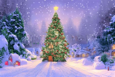 Thomas Kinkade Style Christmas Tree with Lights · Creative Fabrica