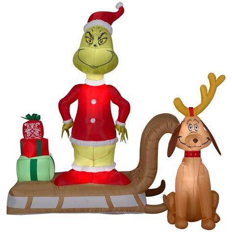 Airblown 6 ft. Pre-lit Inflatable Grinch and Max on Sled Scene | Christmas inflatables, Grinch ...