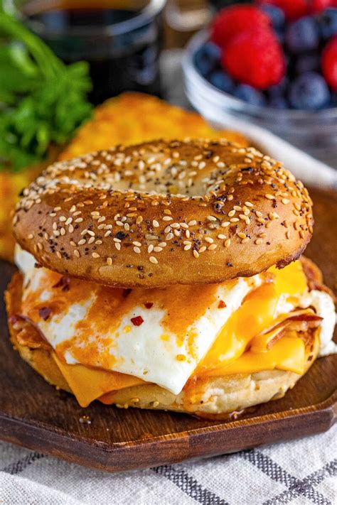 Bacon, Egg & Cheese Bagel Breakfast Sandwich • Bread Booze Bacon