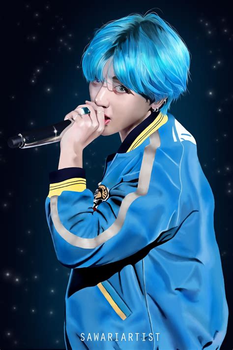 Blue haired Taehyung by sawariartist on DeviantArt | Bts hair colors ...