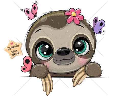 Cute Sloth PNG Digital Download Clipart