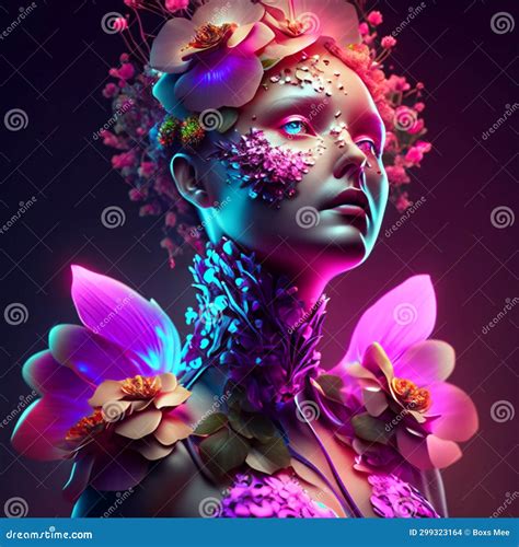 Beautiful Girl with Flowers. 3d Rendering, 3d Illustration Stock Illustration - Illustration of ...