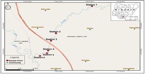 Map of Umuahia, Abia State, Nigeria showing the sampling Stations of ...