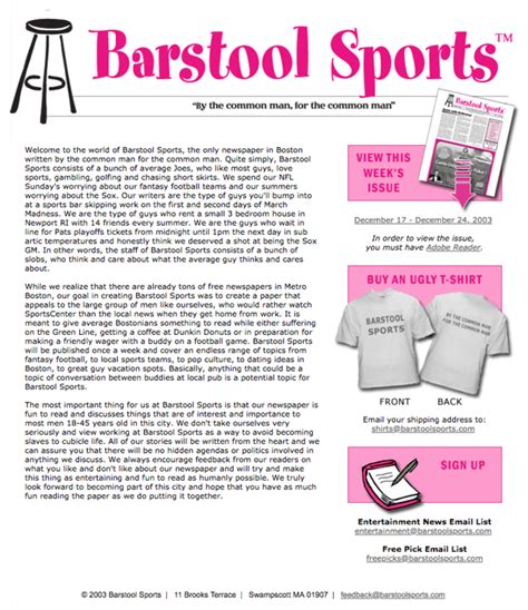 Welcome to the world of Barstool Sports, the only newspaper in Boston written by the common man ...