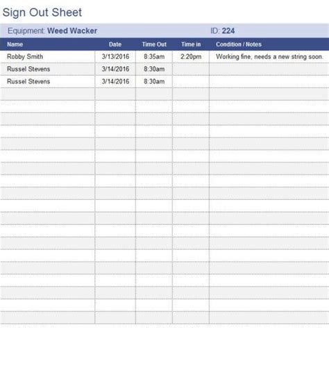Inventory Sign In Out Sheet Template | Sign out sheet, Templates, Sheet