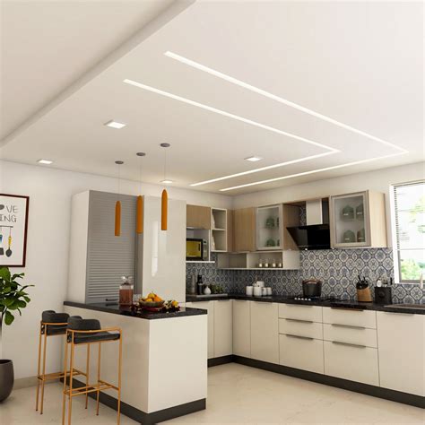 Gypsum Ceiling Design With Cove Lights And Square-Shaped Ceiling Lights | Livspace