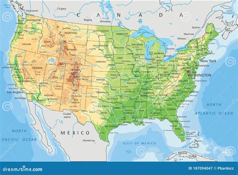 High Detailed United States of America Physical Map with Labeling. Stock Vector - Illustration ...