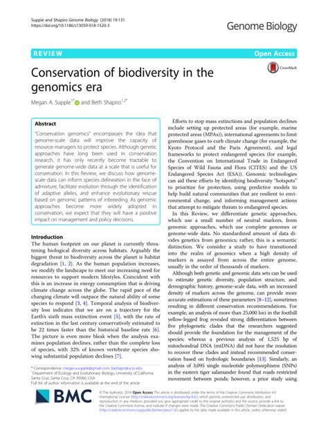 (PDF) Conservation of biodiversity in the genomics era