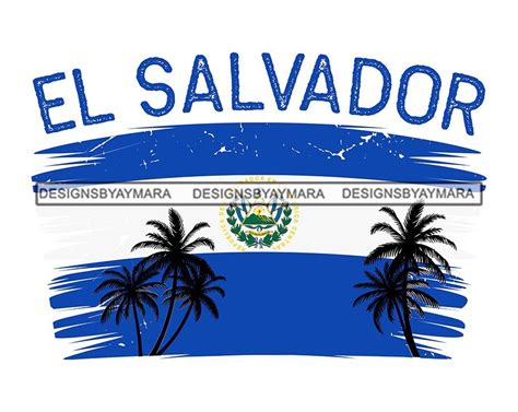 El Salvador Flag Colors Palm Trees Country Blue White Travel - Etsy