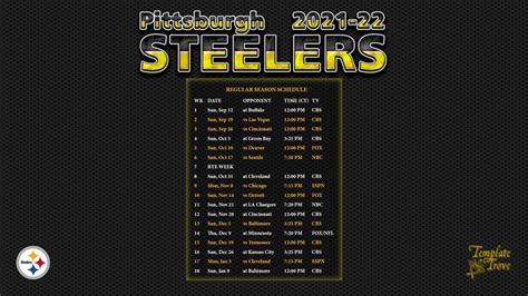 2021-2022 Pittsburgh Steelers Wallpaper Schedule