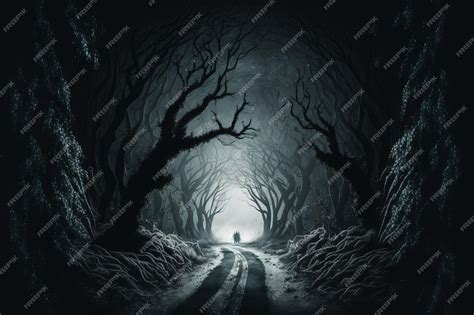 Premium Photo | Nighttime fantasy forest path spooky halloween setting