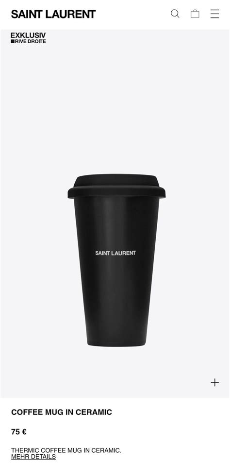 a coffee cup is shown with the name saint laurent in white on it and an image of