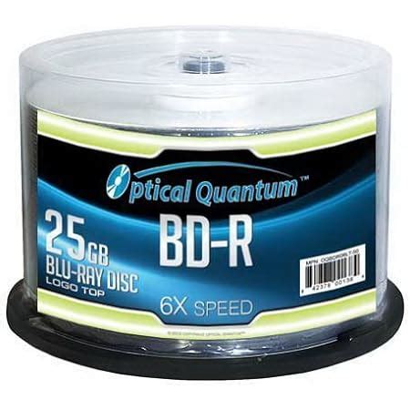 Optical Quantum OQBDR06LT-50 6X 25GB BD-R Single Layer Blu-Ray Recordable Blank Media Logo Top ...