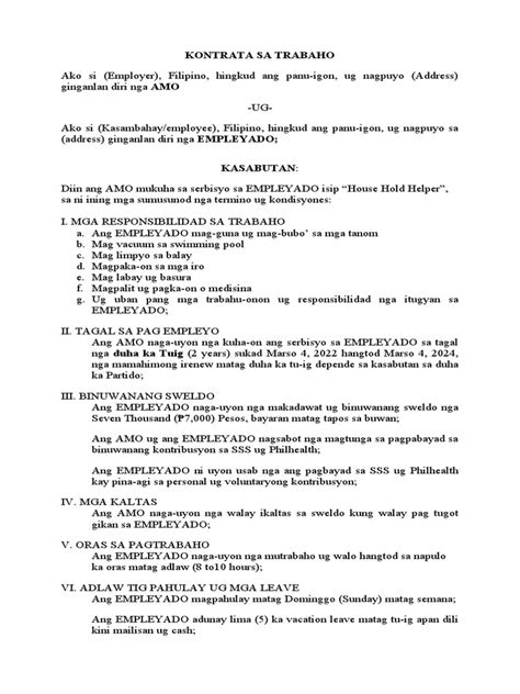 Kasambahay Contract | PDF