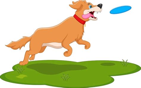 Premium Vector | Cartoon dog playing with flying disc