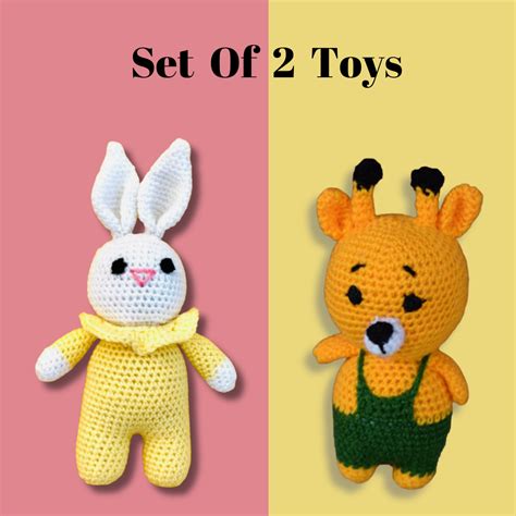 The set of 2 Toys- Crochet handmade Bunny Toy & Crochet handmade Giraf – loophoopkids