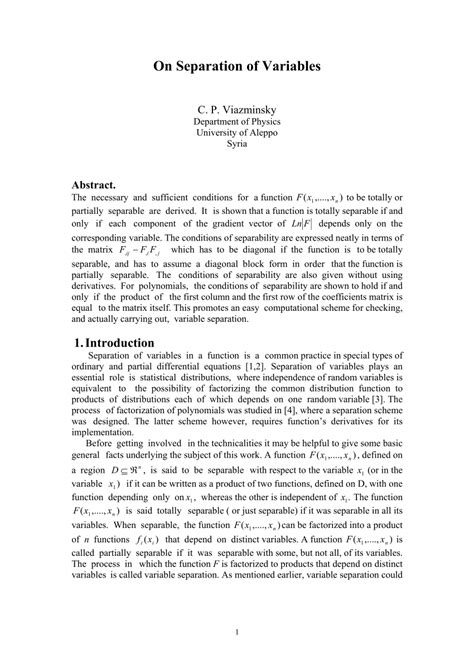 (PDF) On Separation of Variables