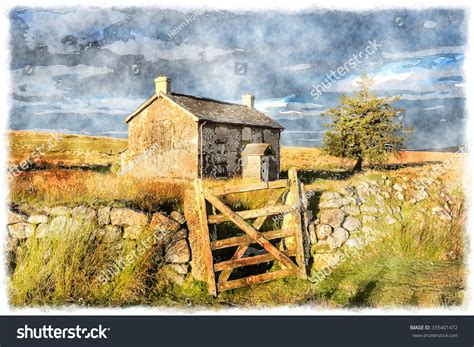 Watercolour Painting Old Farm House Isolated Stock Illustration ...