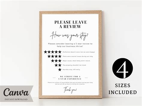 5 Star Rating Explanation Sign Template, Editable Airbnb Star Rating ...