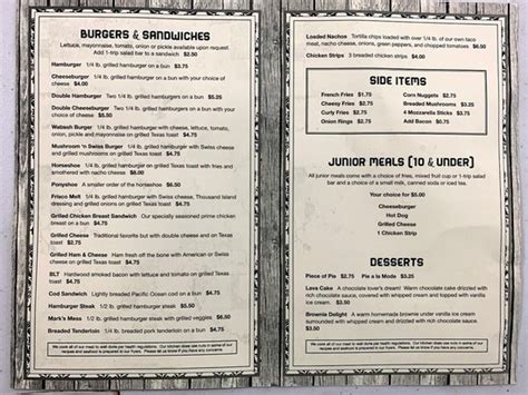 Menu at The Hangar Restaurant, Watson, N US Highway 45