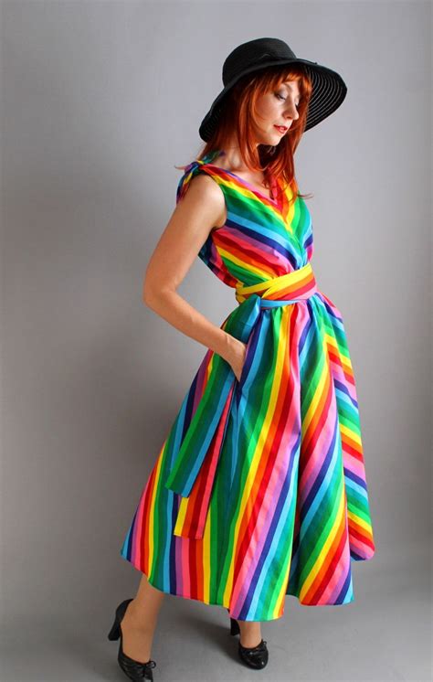 Romantic Handmade Cotton Chevron Rainbow Dress. Day Dress. Designer ...