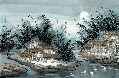 Chinese Village Countryside Painting 1056001, 69cm x 46cm(27〃 x 18〃)