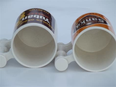 Retro 70s vintage Sanka & Yuban coffee advertising mugs, great graphics!