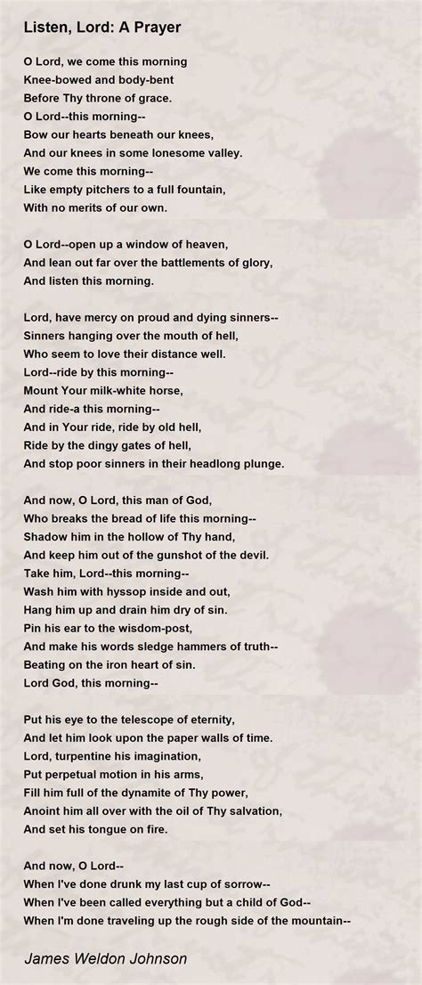 Listen, Lord: A Prayer Poem by James Weldon Johnson - Poem Hunter