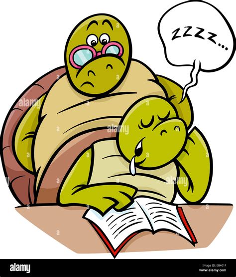 Cartoon Illustration of Funny Turtle Animal Character Sleeping in ...