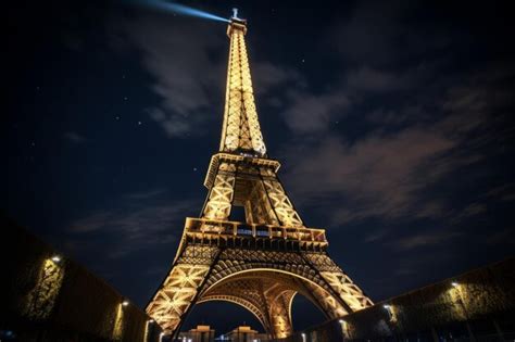 Premium AI Image | Lighted Eiffel Tower at Nighttime