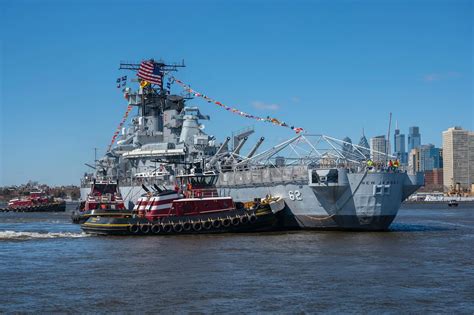 Battleship USS New Jersey Sets Sail Down the Delaware River for Drydocking