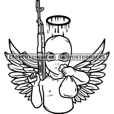 African American Baby Angel Holding Money Bag Gun AK47 Army Weapon Cro ...