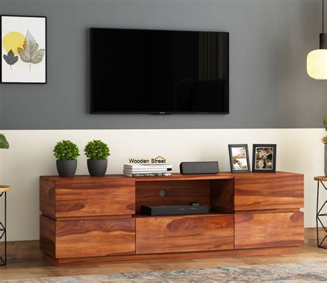 Buy Florian Sheesham Wood Tv Unit with Five Pull Out Drawers (Honey Finish) Online in India at ...