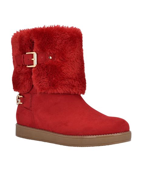 Gbg Los Angeles Women's Aleya Faux Fur Winter Boots Women's Shoes In Red | ModeSens