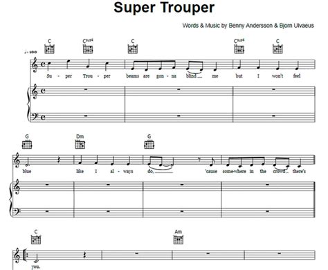 ABBA - Super Trouper Free Sheet Music PDF for Piano | The Piano Notes