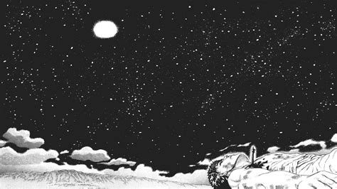 Grayscale photo of cloud illustration, Berserk, anime, night sky, Moon ...