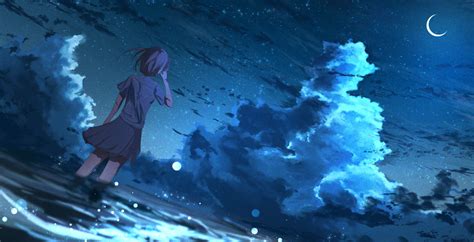 1500x768 Anime Girl in Half Moon Night 4K 1500x768 Resolution Wallpaper, HD Anime 4K Wallpapers ...