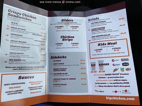 Menu at Big Chicken restaurant, Las Vegas