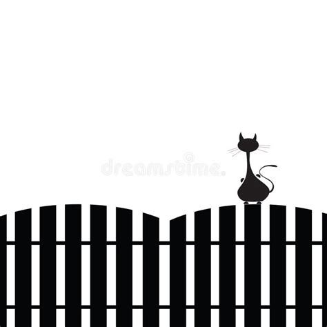 Cat On The Fence Silhouette Stock Vector - Illustration of kitten, illustration: 45678403