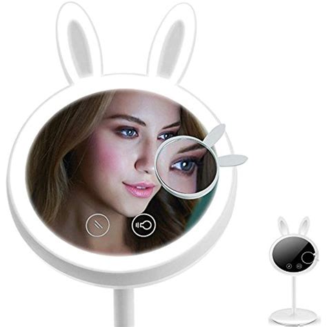 YUEGANG Lighted Makeup Mirror 2 in 1 Rabbit-shaped Folding Travel Vanity Mirror with Table Lamp ...