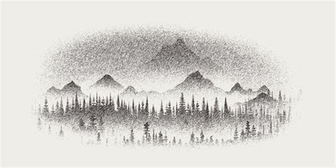 Premium Vector | Vector sketch mountains and forest pencil drawing