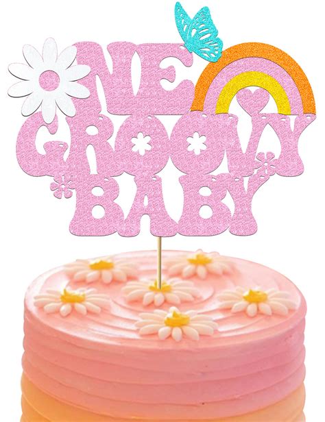 Buy One Groovy Baby Cake Topper Groovy One Cake Decorations Glitter Pink Groovy First Happy ...