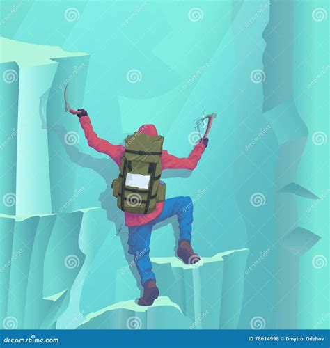 Vector Illustration of a Mountaineer Climbing To the Top of a Winter Slope Slope Stock Vector ...