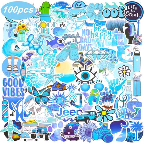 Buy 100 Blue VSCO Stickers, Aesthetic Stickers, Cute Stickers, Laptop ...