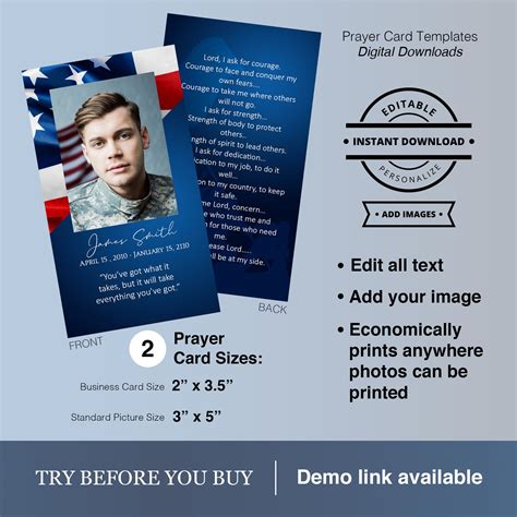 Veteran's Funeral Prayer Card, Military Service Memorial Flag, EASY TO ...