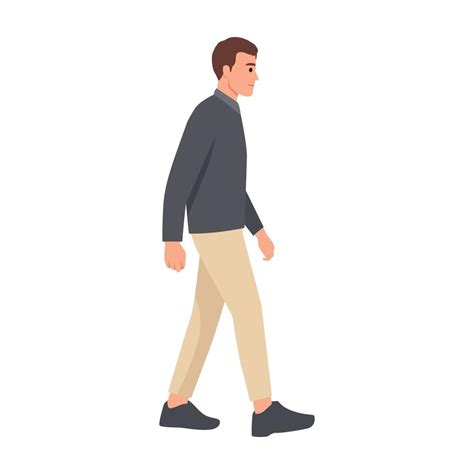 Side View of a Man Walking Forward. Flat vector illustration isolated on white background ...