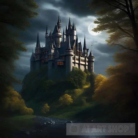 Gothic castle at night